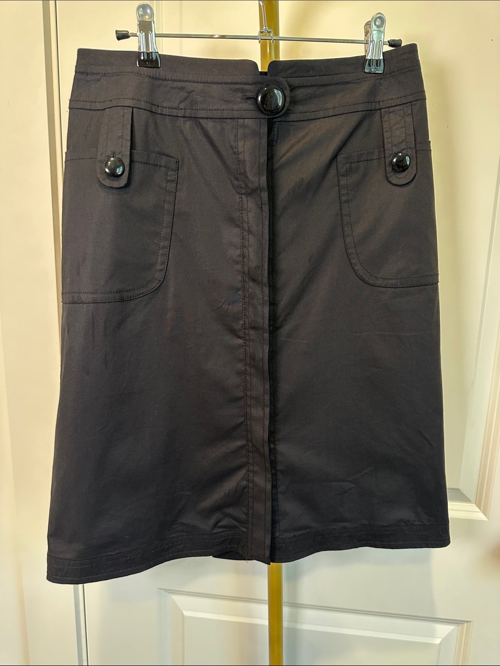 Reiss Black Button-Pocket A-Line Skirt